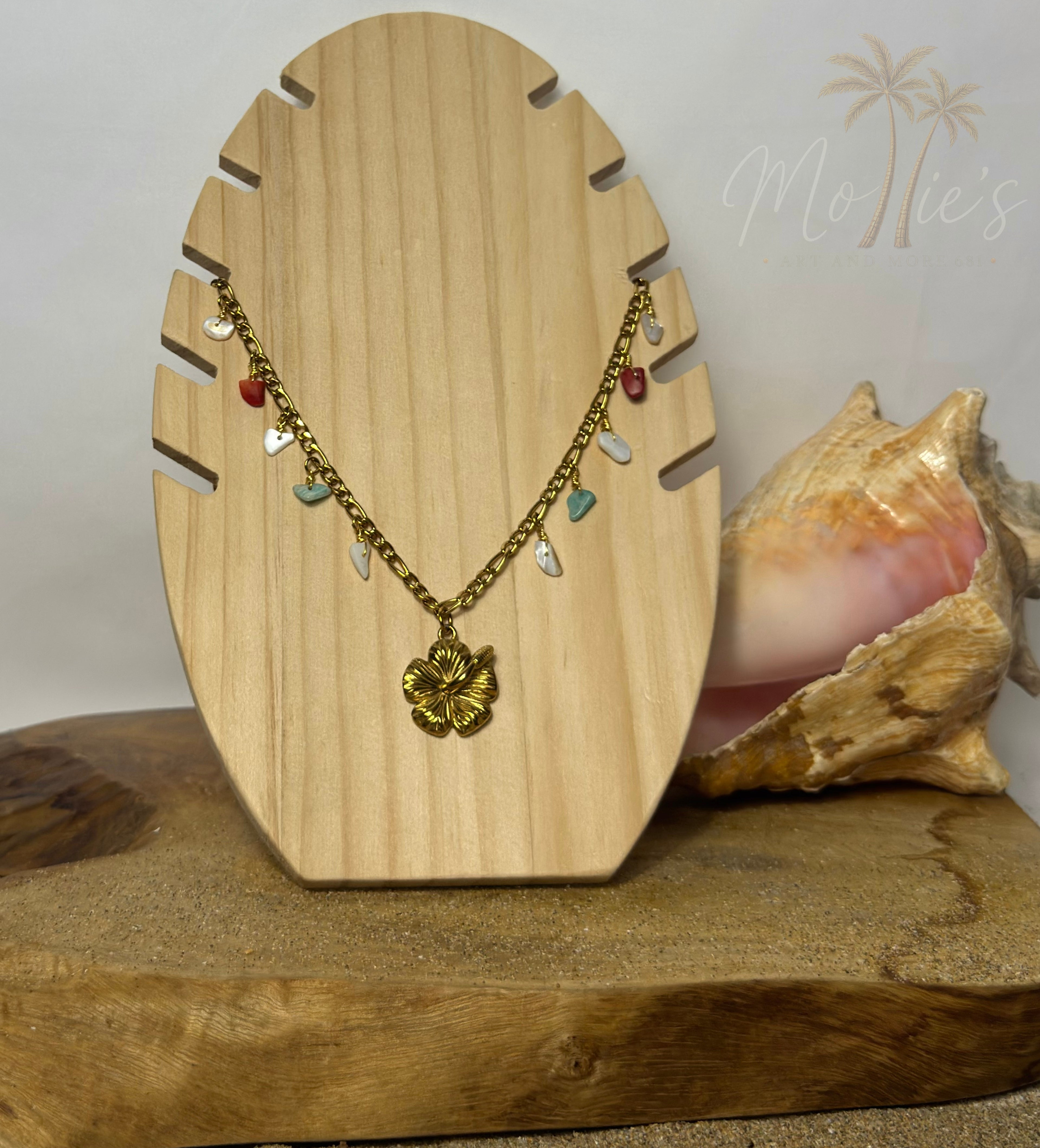 Collar de Flor Amapola en Stainless Steel con Piedras